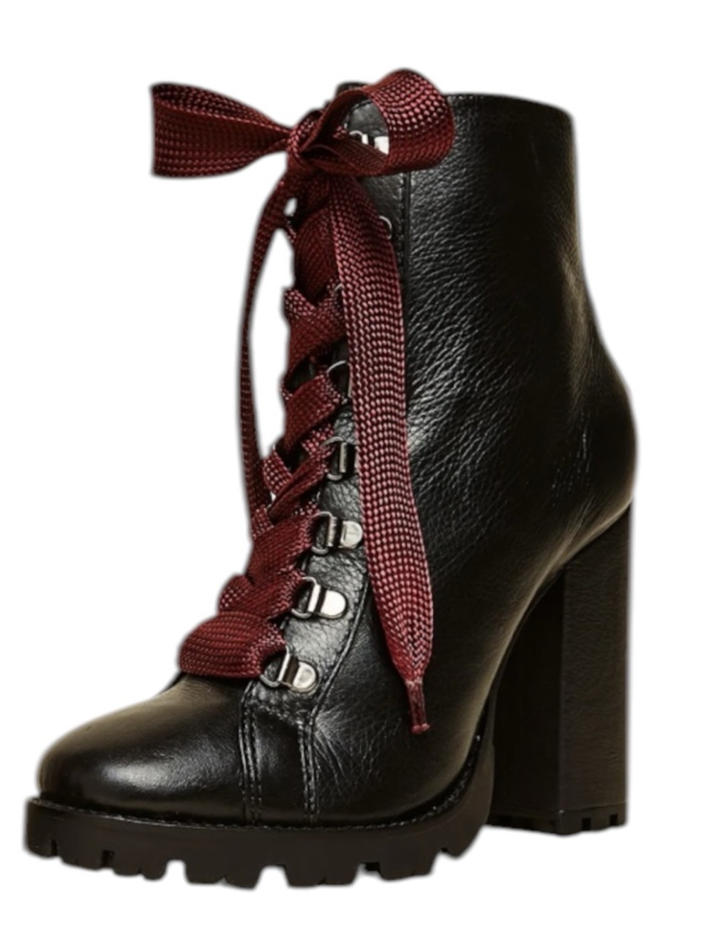 Schutz Zhara Black Leather Lace-Up Block Heel Lug Sole Boots - Picture 3 of 11